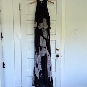 Betsy & Adam Black Maxi Dress with White Floral Design
